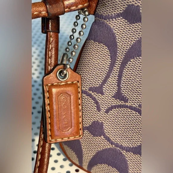 Coach Purple Signature Canvas Wristlet with Brown Trim - Picture 2 of 3